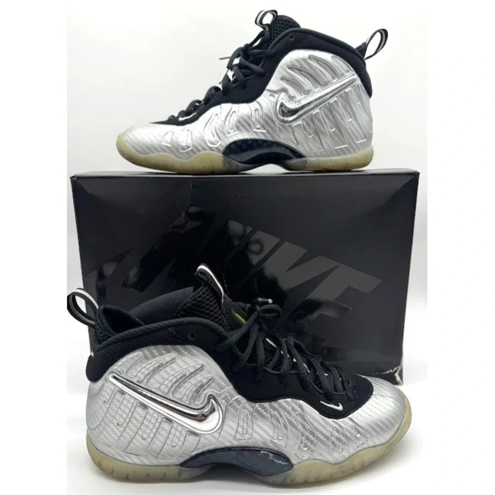 Nike Little Posite Pro GS Metallic Silver Black 644792-007 Youth US 7Y EU40